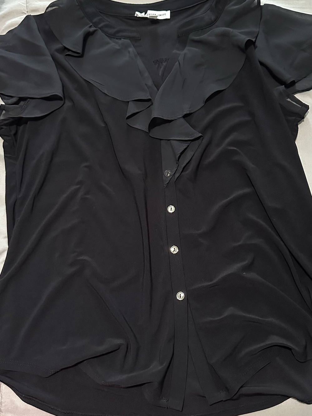 PerSeption Concept Black Ruffle Front Button Blouse